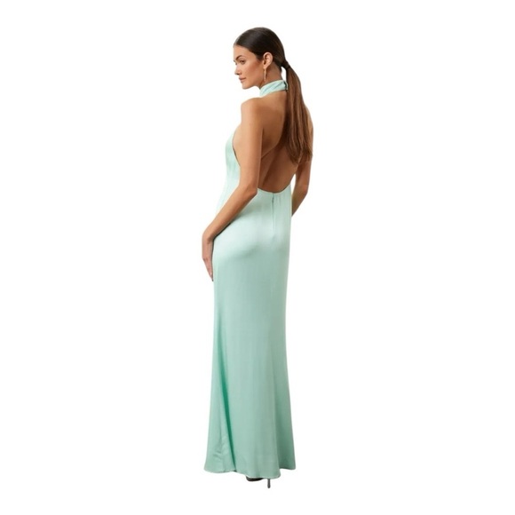 LAPOINTE Satin Halter Evening Gown Backless Maxi Dress in Mint Green Size 4 - Picture 1 of 14